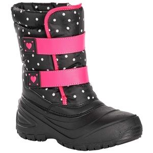 NEW Girl’s 13 Winter Snow Boot Black Pink Polka Dot Skid Resistant Rates -5F NWT